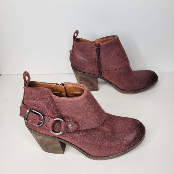 Lucky Brand Women's Size 8.5 Ankle Boots Red Suede Leather Oppus - Picture 7 of 10